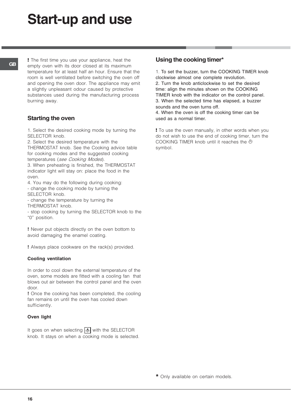 Start-up and use | Hotpoint Ariston Tradizione FT 820.1 IX-HA User Manual | Page 16 / 56