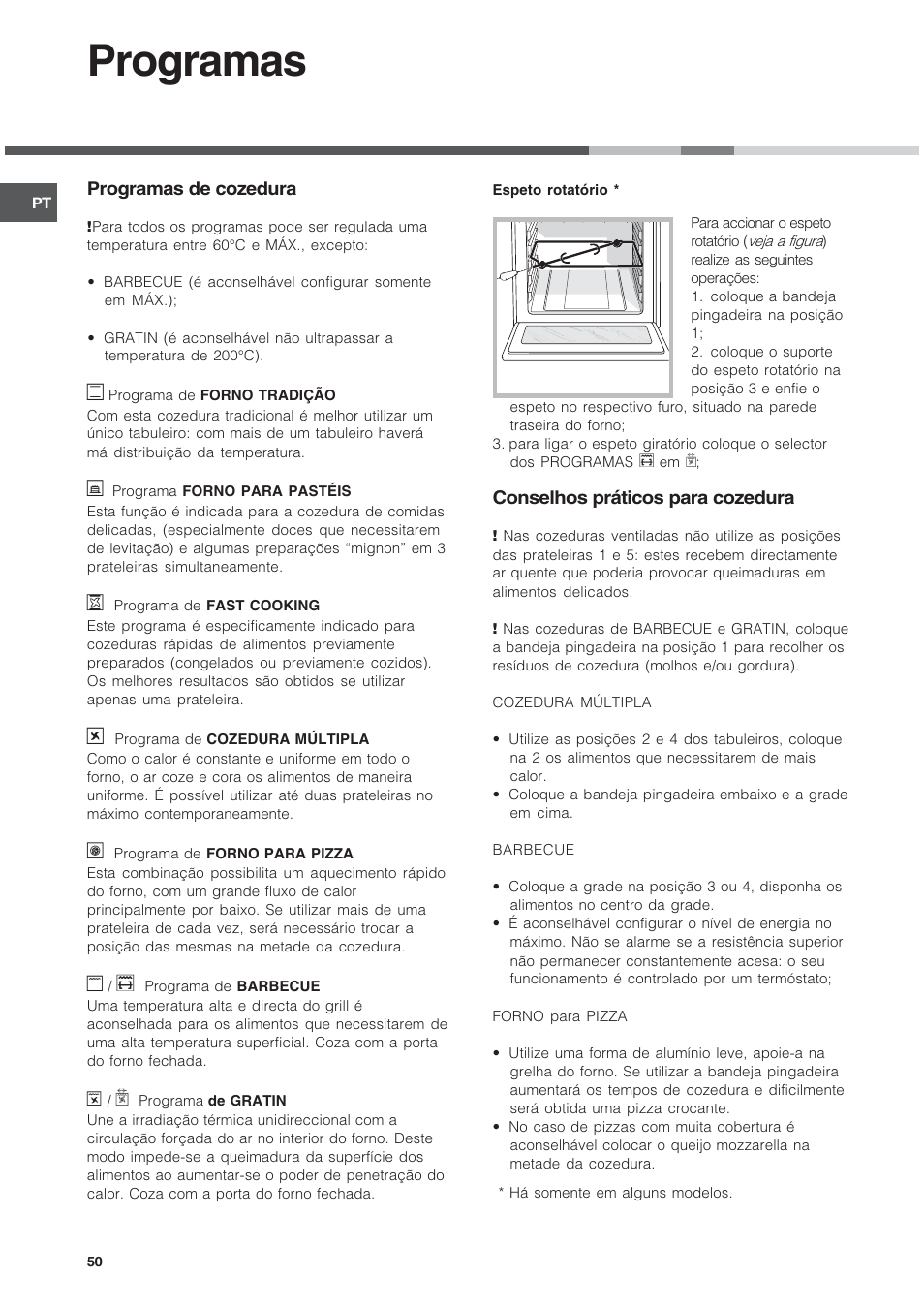 Programas | Hotpoint Ariston Tradizione FT 820.1 IX-HA User Manual | Page 50 / 56