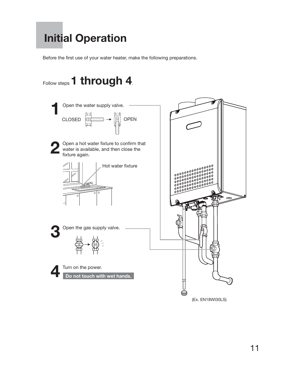 1 through 4, Initial operation | Electrolux EP19WI30LS User Manual | Page 13 / 38