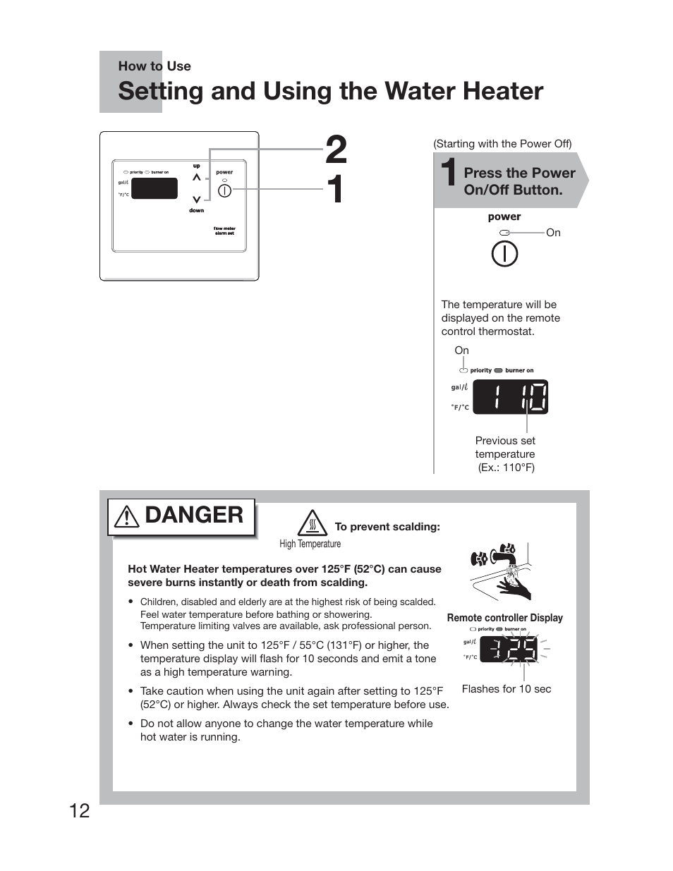 Setting and using the water heater, Danger | Electrolux EP19WI30LS User Manual | Page 14 / 38