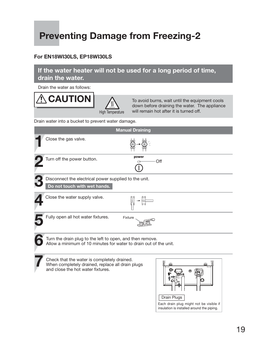 Caution, Preventing damage from freezing-2 | Electrolux EP19WI30LS User Manual | Page 21 / 38