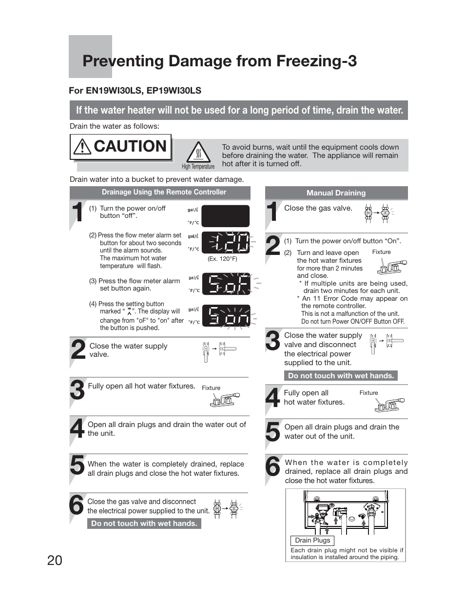 Preventing damage from freezing-3, Caution | Electrolux EP19WI30LS User Manual | Page 22 / 38