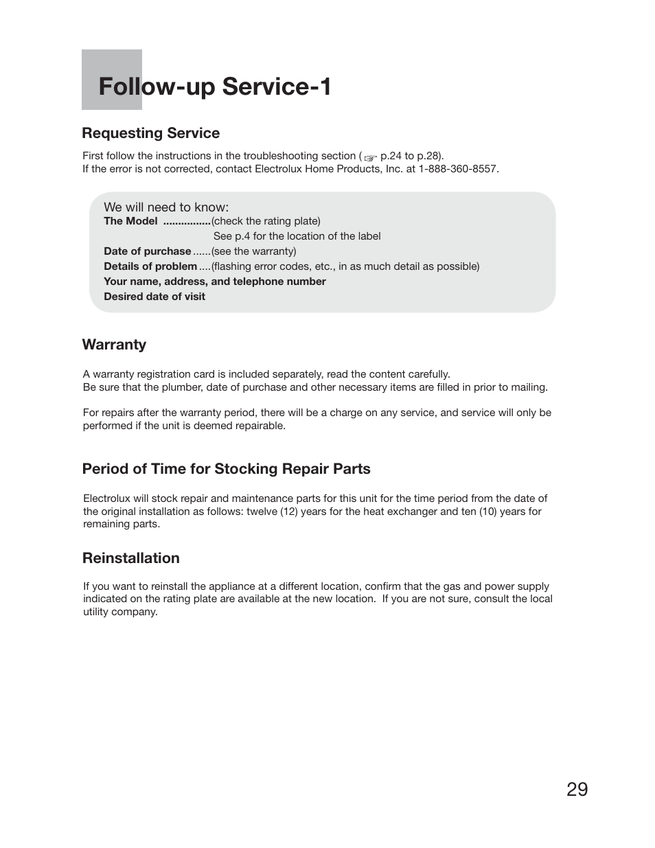 Follow-up service-1 | Electrolux EP19WI30LS User Manual | Page 31 / 38