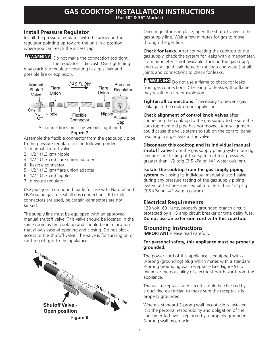 Gas cooktop installation instructions | Electrolux EW30GC55GB User Manual | Page 7 / 28