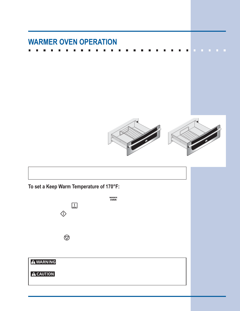 Setting the warmer oven, Warmer oven operation | Electrolux EI30ES55LW User Manual | Page 21 / 52