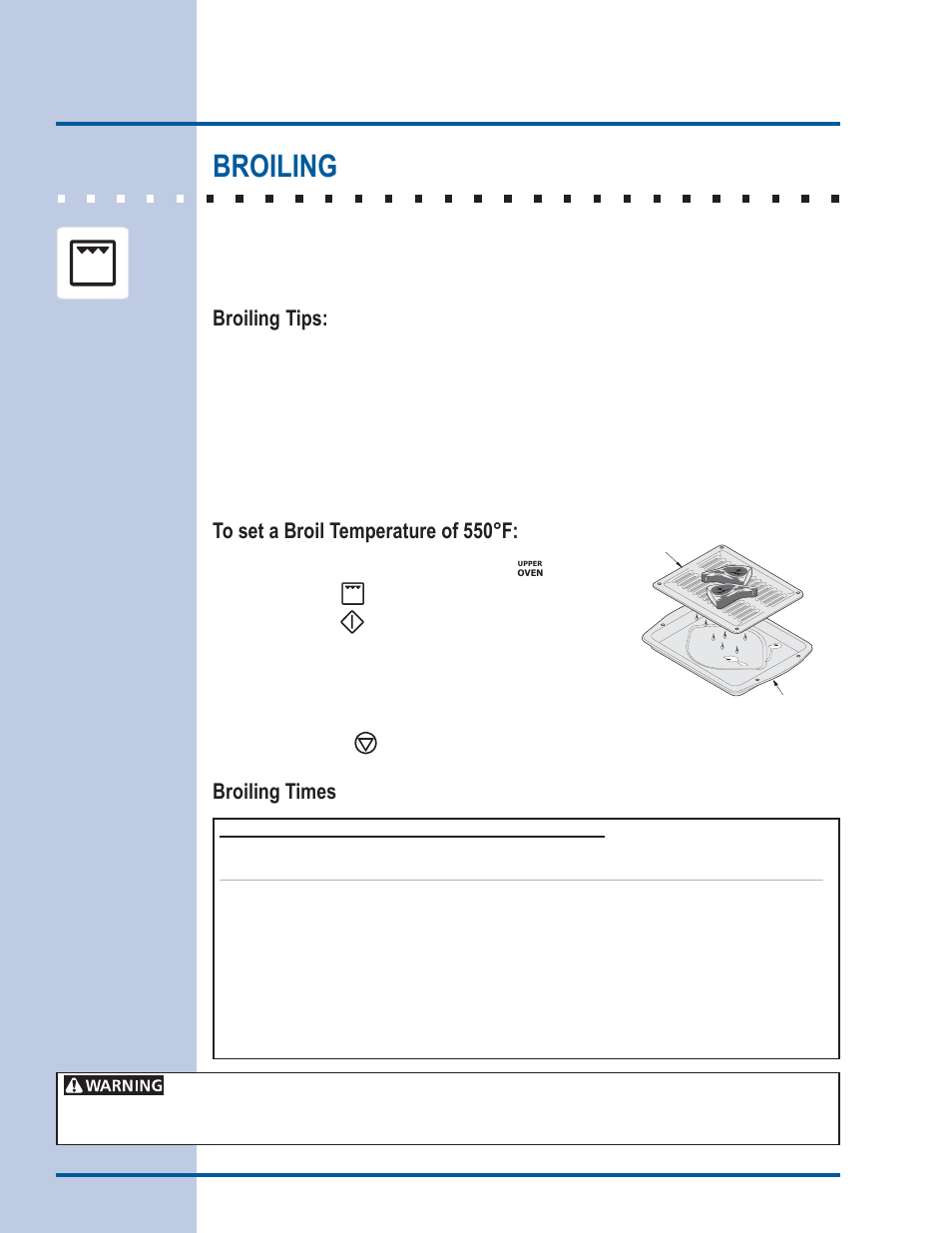 Cooking modes, Broiling, Broiling tips | Broiling times | Electrolux EI30ES55LW User Manual | Page 24 / 52