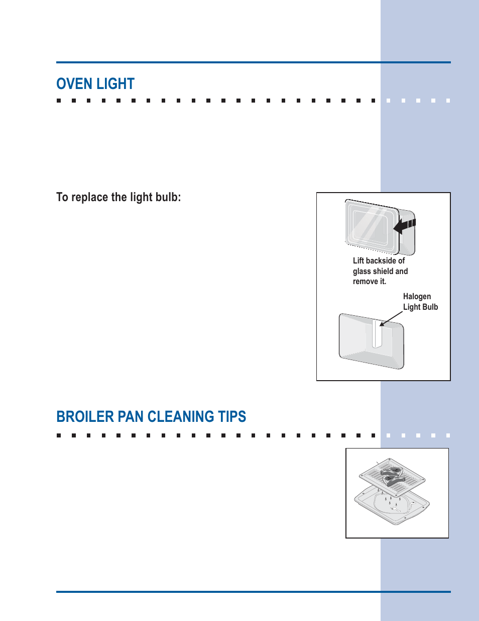 Care & cleaning, Oven light, Broiler pan cleaning tips | Electrolux EI30ES55LW User Manual | Page 43 / 52