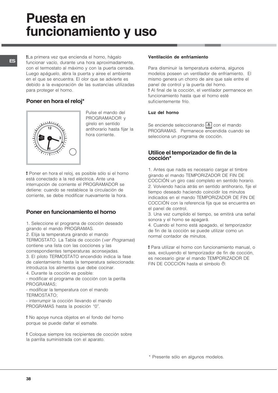 Puesta en funcionamiento y uso | Hotpoint Ariston FT 850.1/HA User Manual | Page 38 / 56