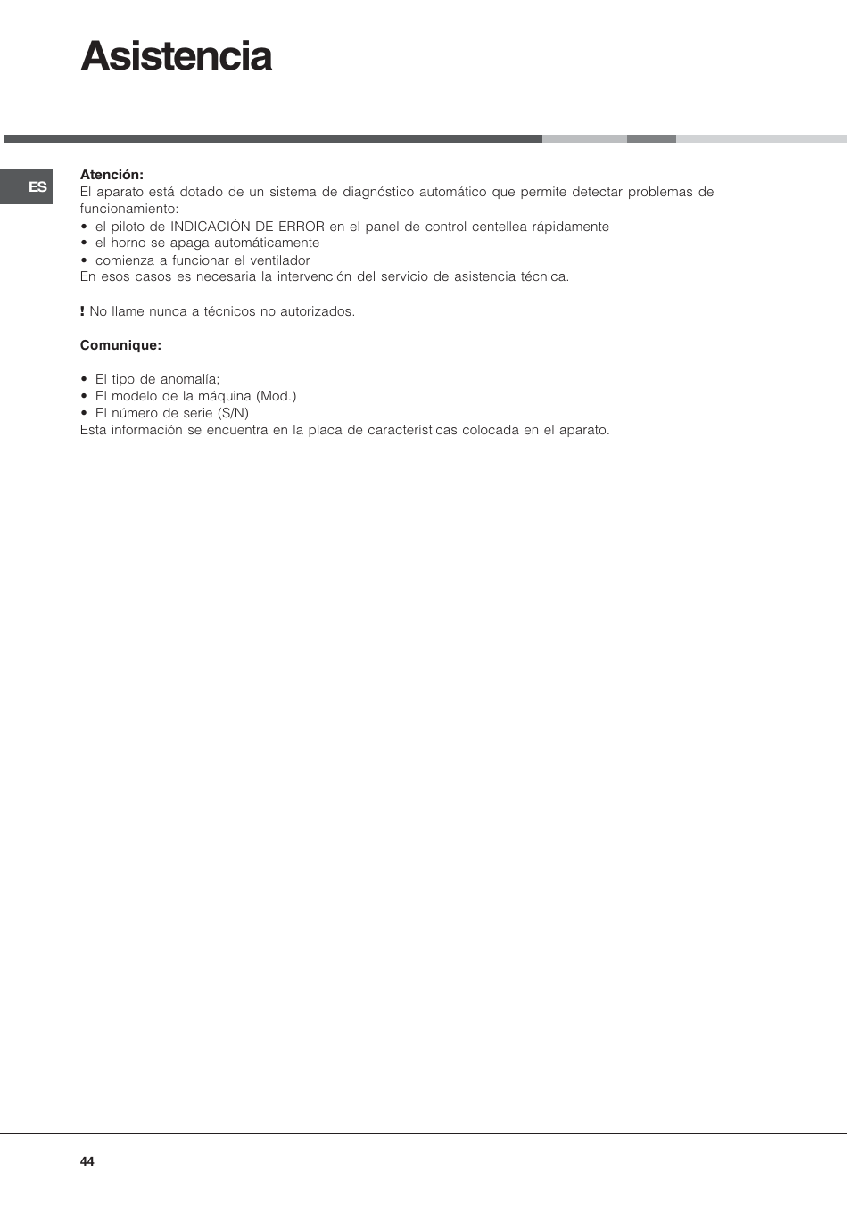 Asistencia | Hotpoint Ariston FT 850.1/HA User Manual | Page 44 / 56