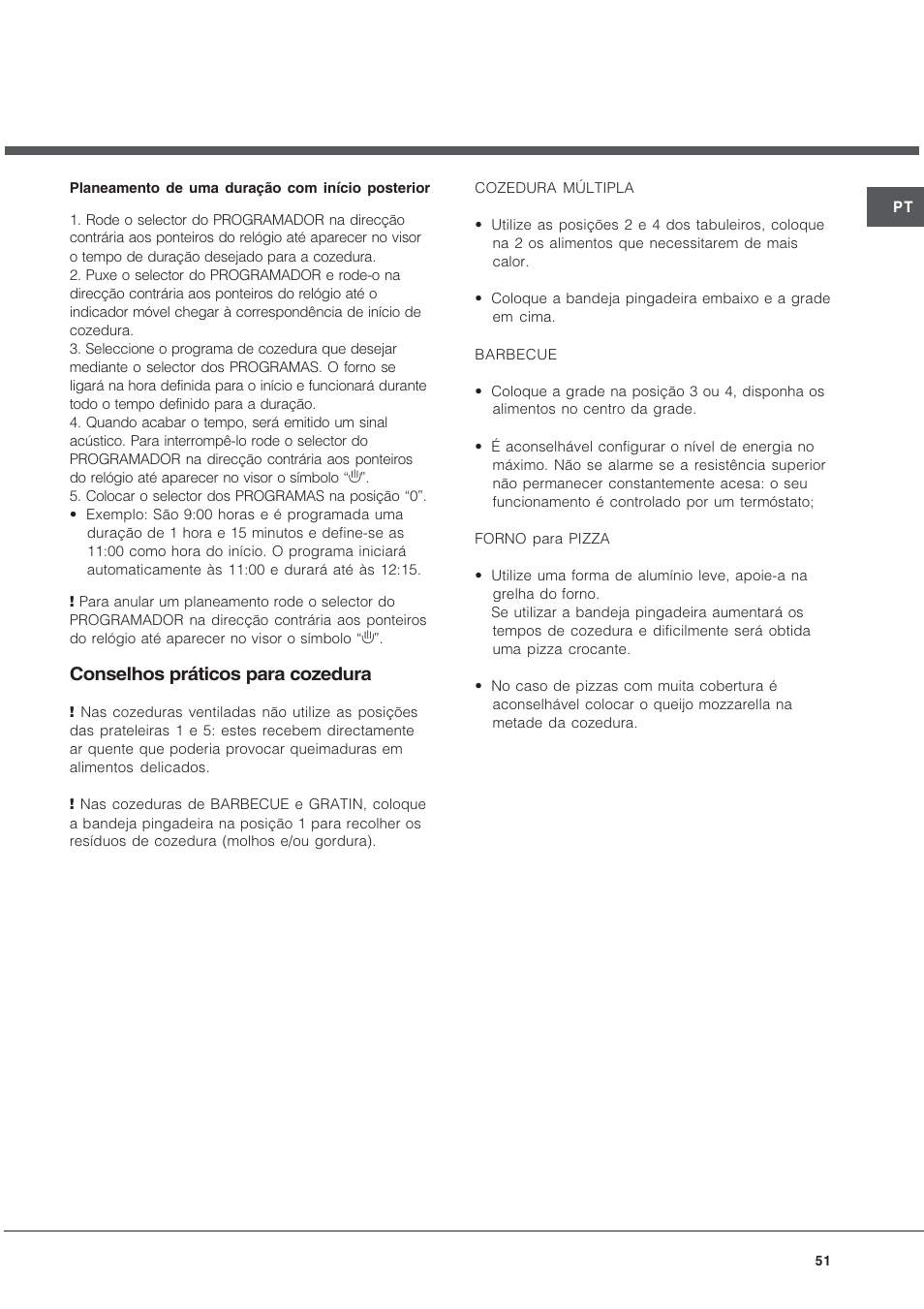 Conselhos práticos para cozedura | Hotpoint Ariston FT 850.1/HA User Manual | Page 51 / 56