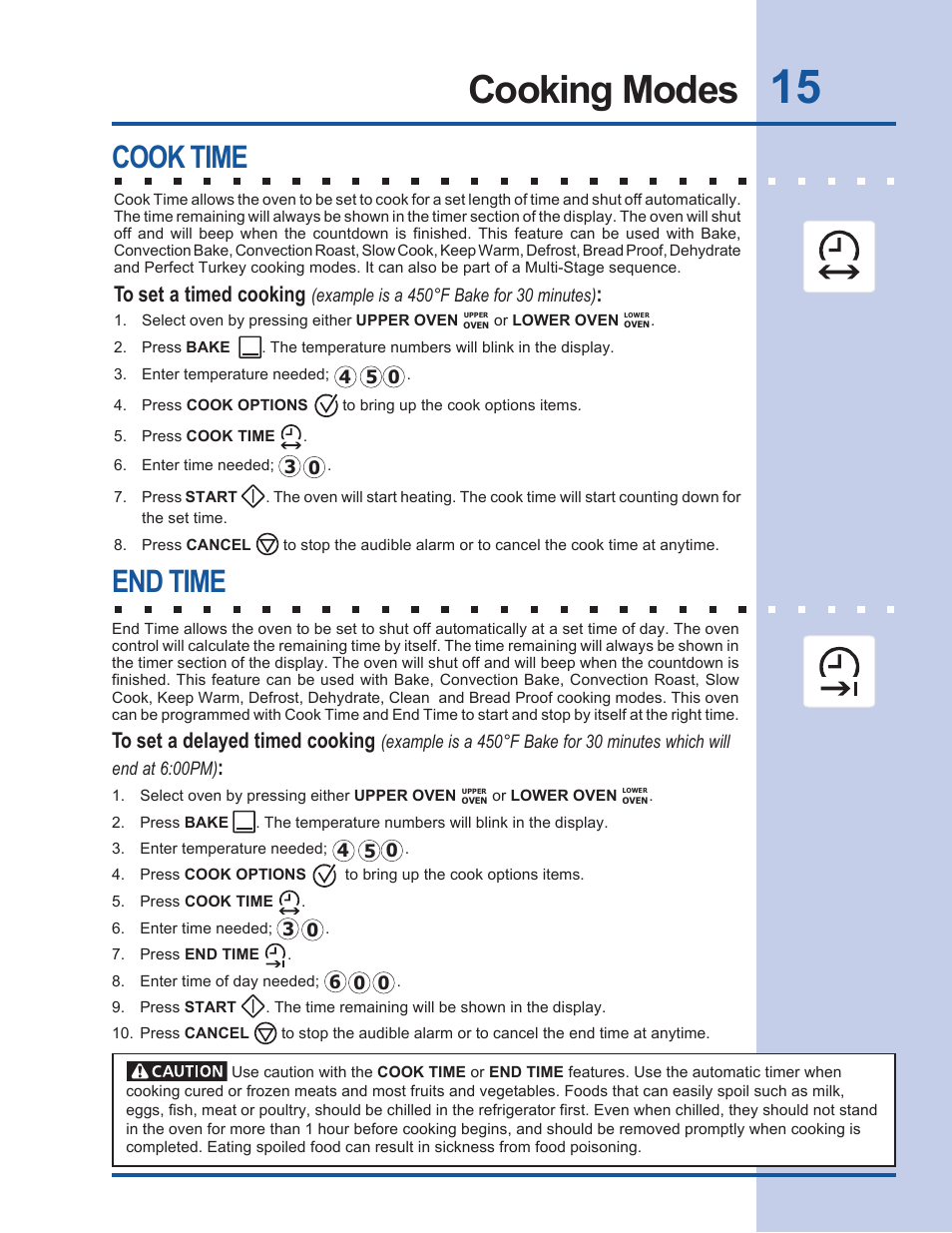 Cooking modes, Cook time, End time | Electrolux EW27EW65GB User Manual | Page 15 / 44