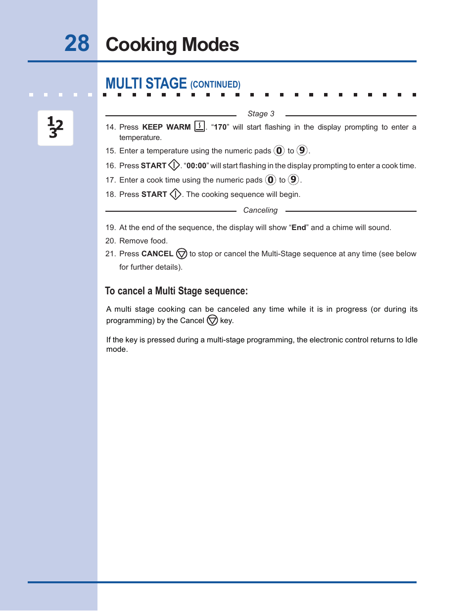 Cooking modes, Multi stage | Electrolux EW27EW65GB User Manual | Page 28 / 44