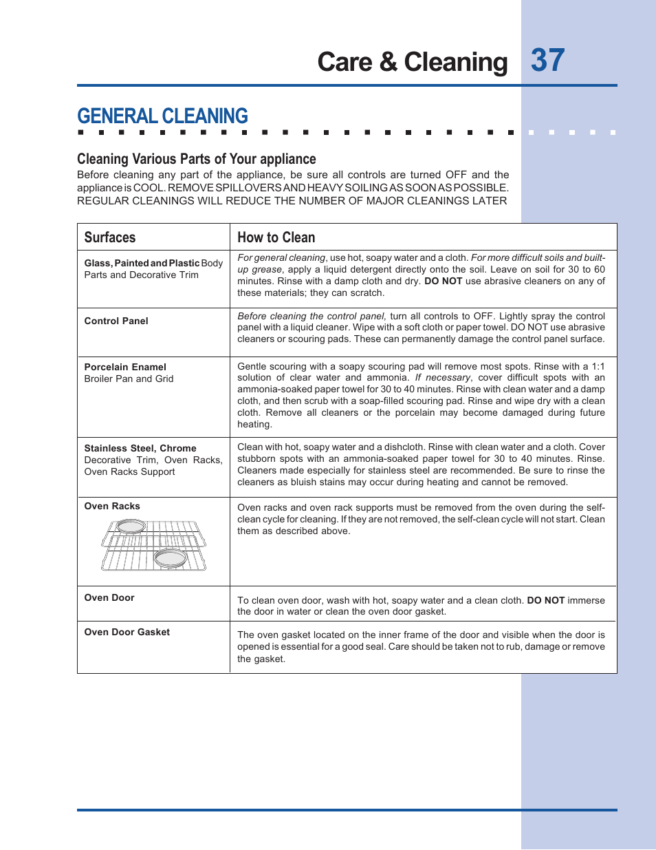 Care & cleaning, General cleaning | Electrolux EW27EW65GB User Manual | Page 37 / 44