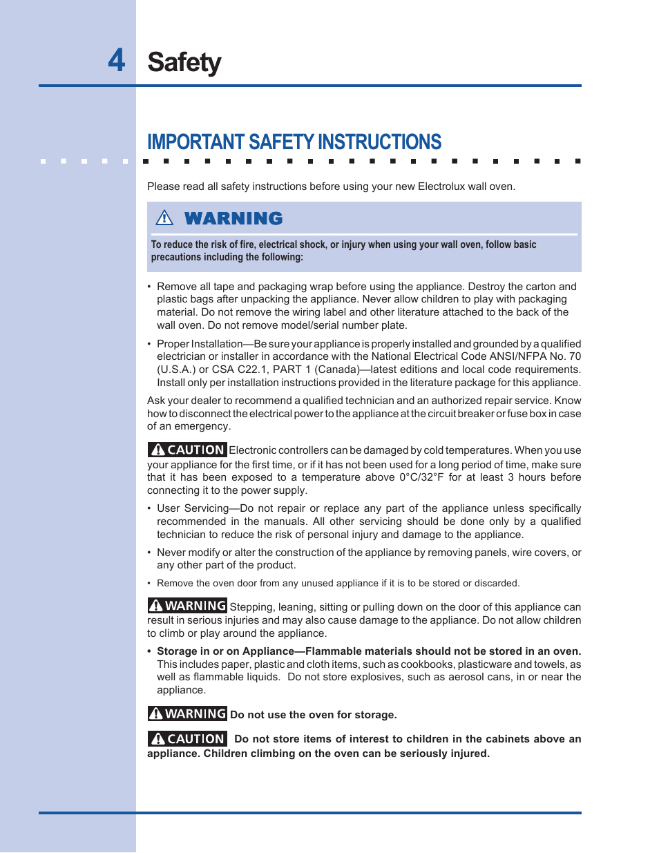 Safety, Important safety instructions, Warning | Electrolux EW27EW65GB User Manual | Page 4 / 44