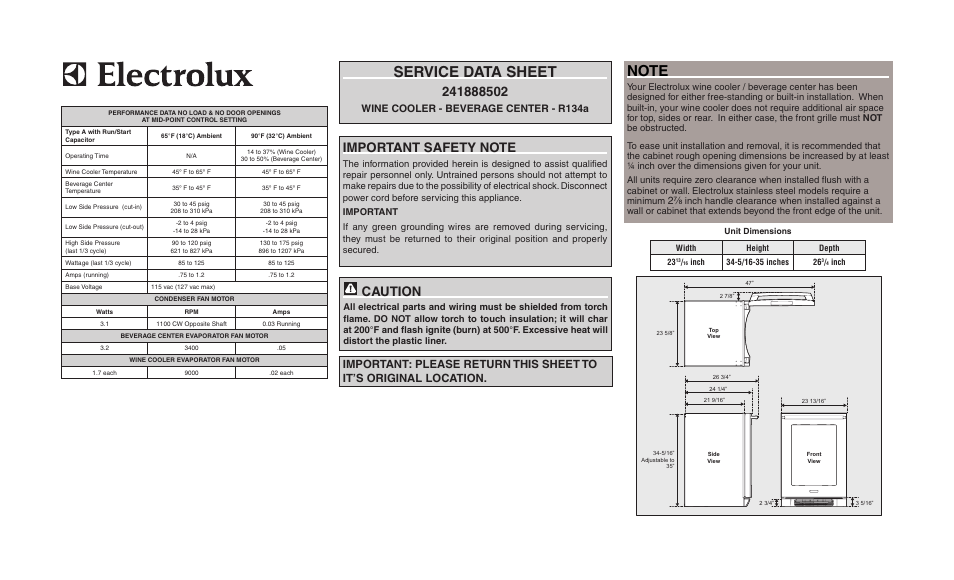 Electrolux EI24WC65GS User Manual | 2 pages