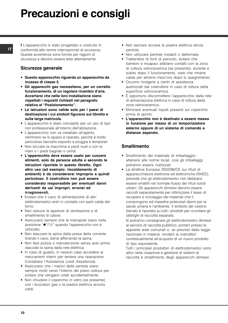 Precauzioni e consigli | Hotpoint Ariston PH 941MS (IX)-HA User Manual | Page 10 / 52