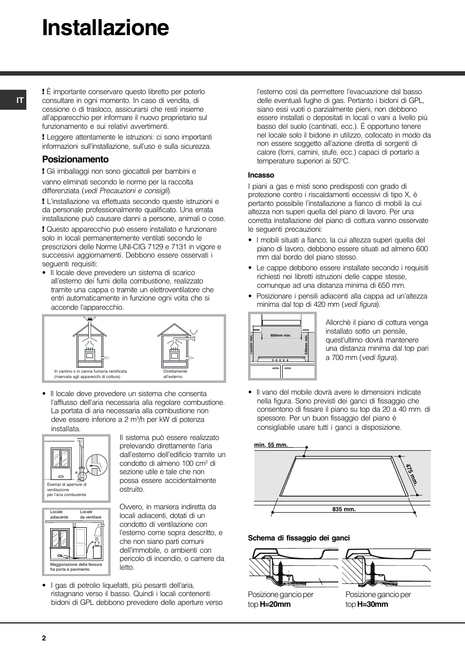 Installazione, Posizionamento | Hotpoint Ariston PH 941MS (IX)-HA User Manual | Page 2 / 52