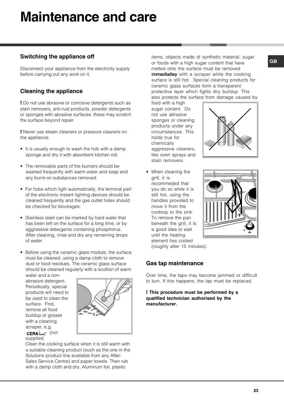 Maintenance and care | Hotpoint Ariston PH 941MS (IX)-HA User Manual | Page 23 / 52