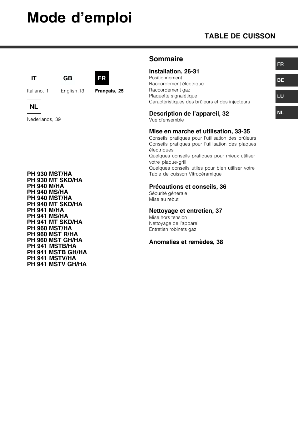 Mode d’emploi | Hotpoint Ariston PH 941MS (IX)-HA User Manual | Page 25 / 52