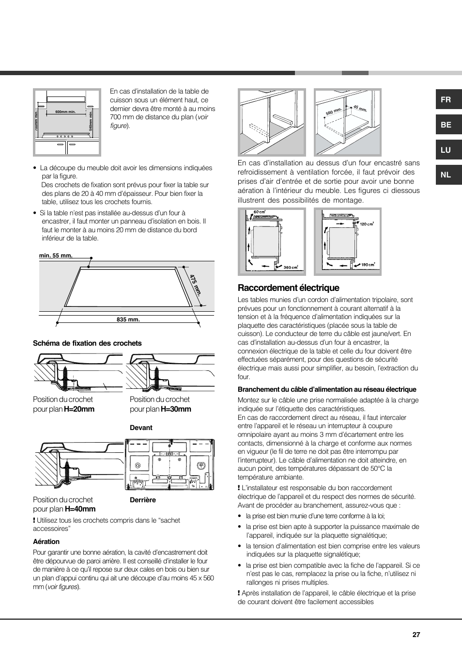 Raccordement électrique | Hotpoint Ariston PH 941MS (IX)-HA User Manual | Page 27 / 52