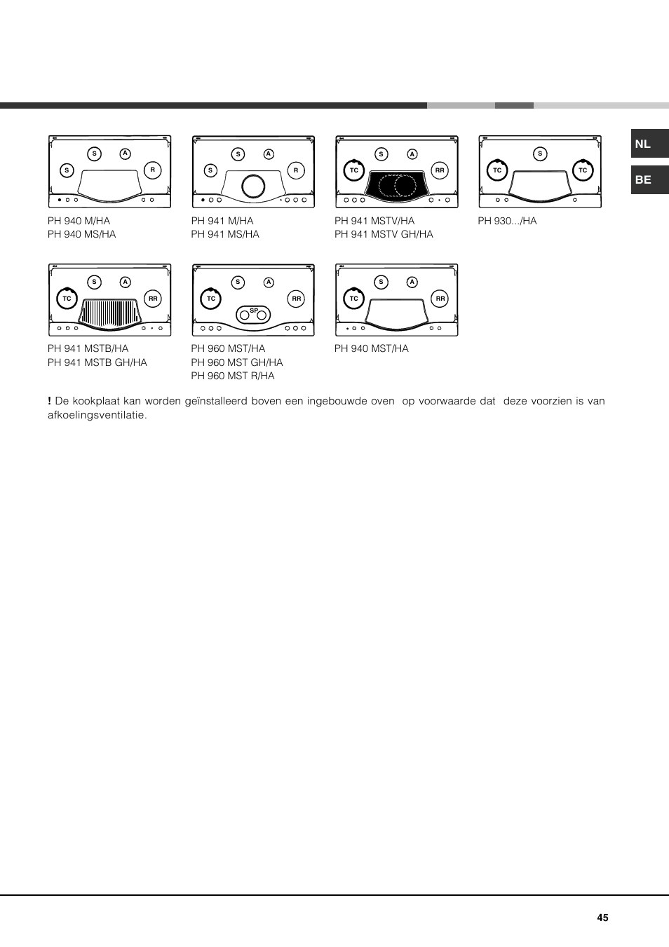 Nl be | Hotpoint Ariston PH 941MS (IX)-HA User Manual | Page 45 / 52