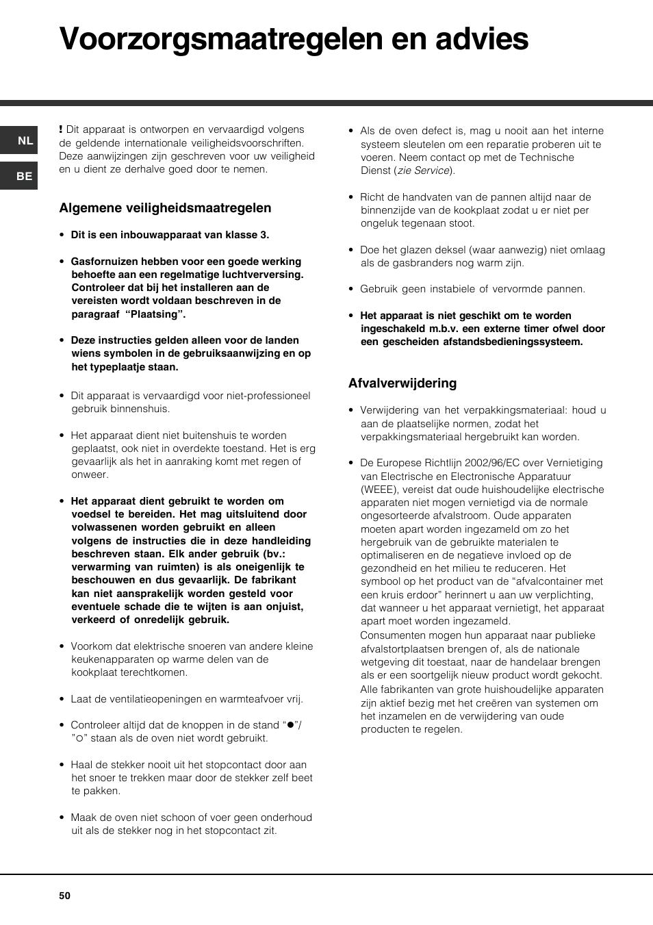 Voorzorgsmaatregelen en advies | Hotpoint Ariston PH 941MS (IX)-HA User Manual | Page 50 / 52