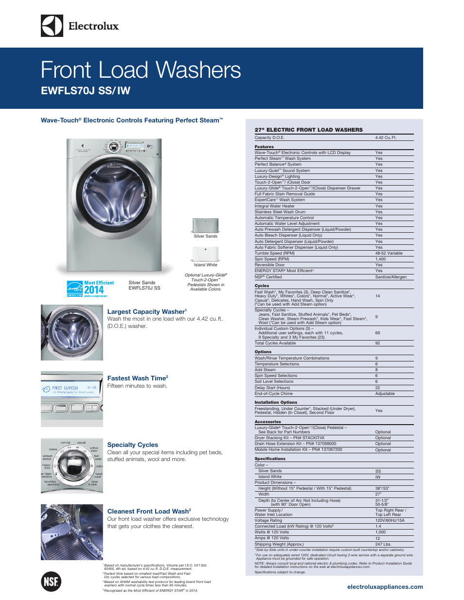 Electrolux EWFLS70JIW User Manual | 2 pages