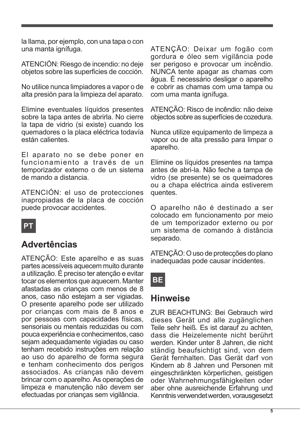 Advertências, Hinweise | Hotpoint Ariston TD 751 S (SL) IX-HA User Manual | Page 5 / 84