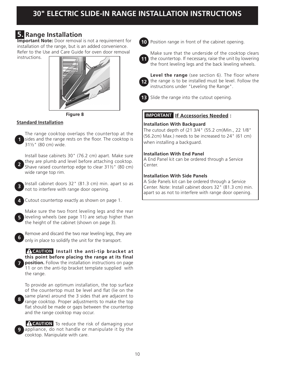 Range installation | Electrolux EI30ES55LW User Manual | Page 10 / 36