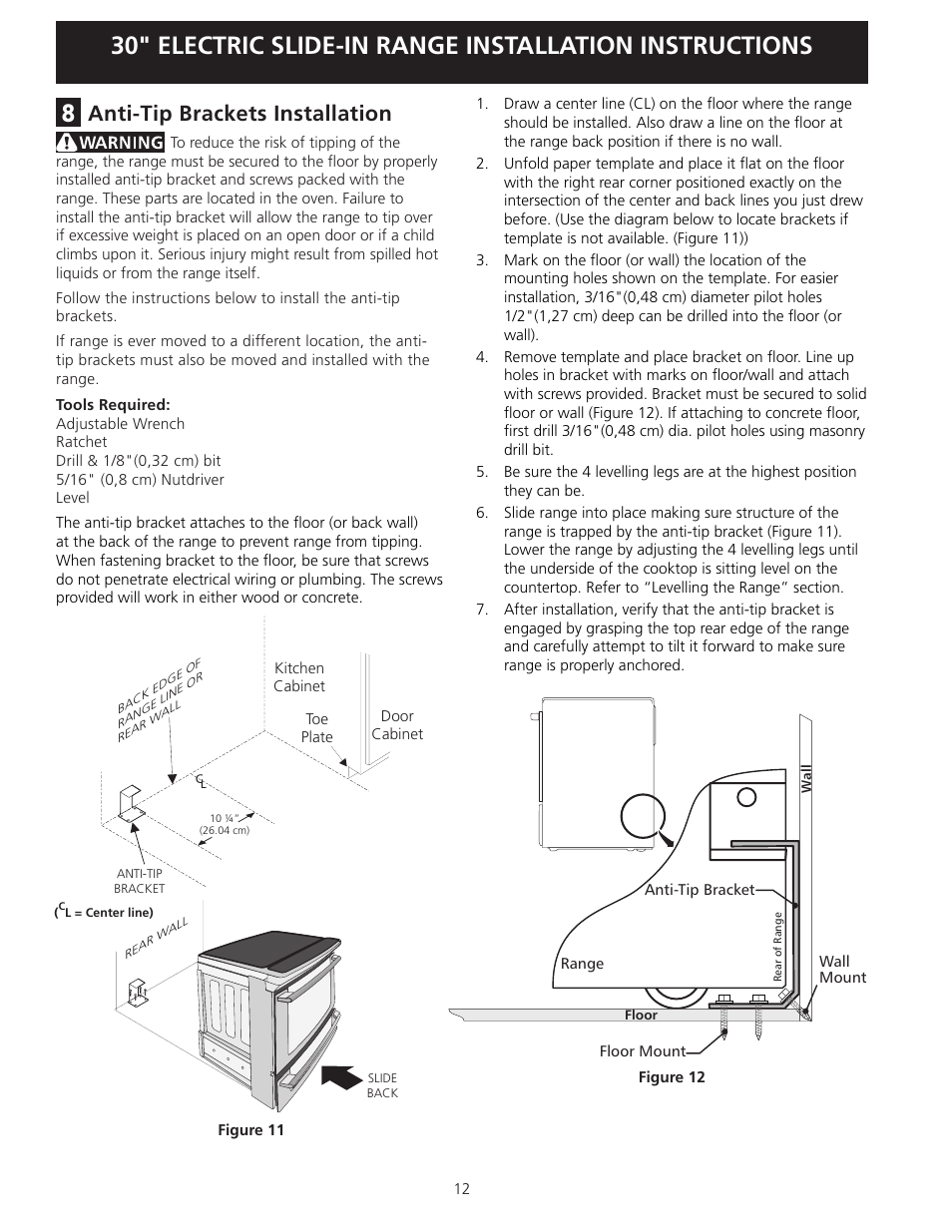 Anti-tip brackets installation | Electrolux EI30ES55LW User Manual | Page 12 / 36