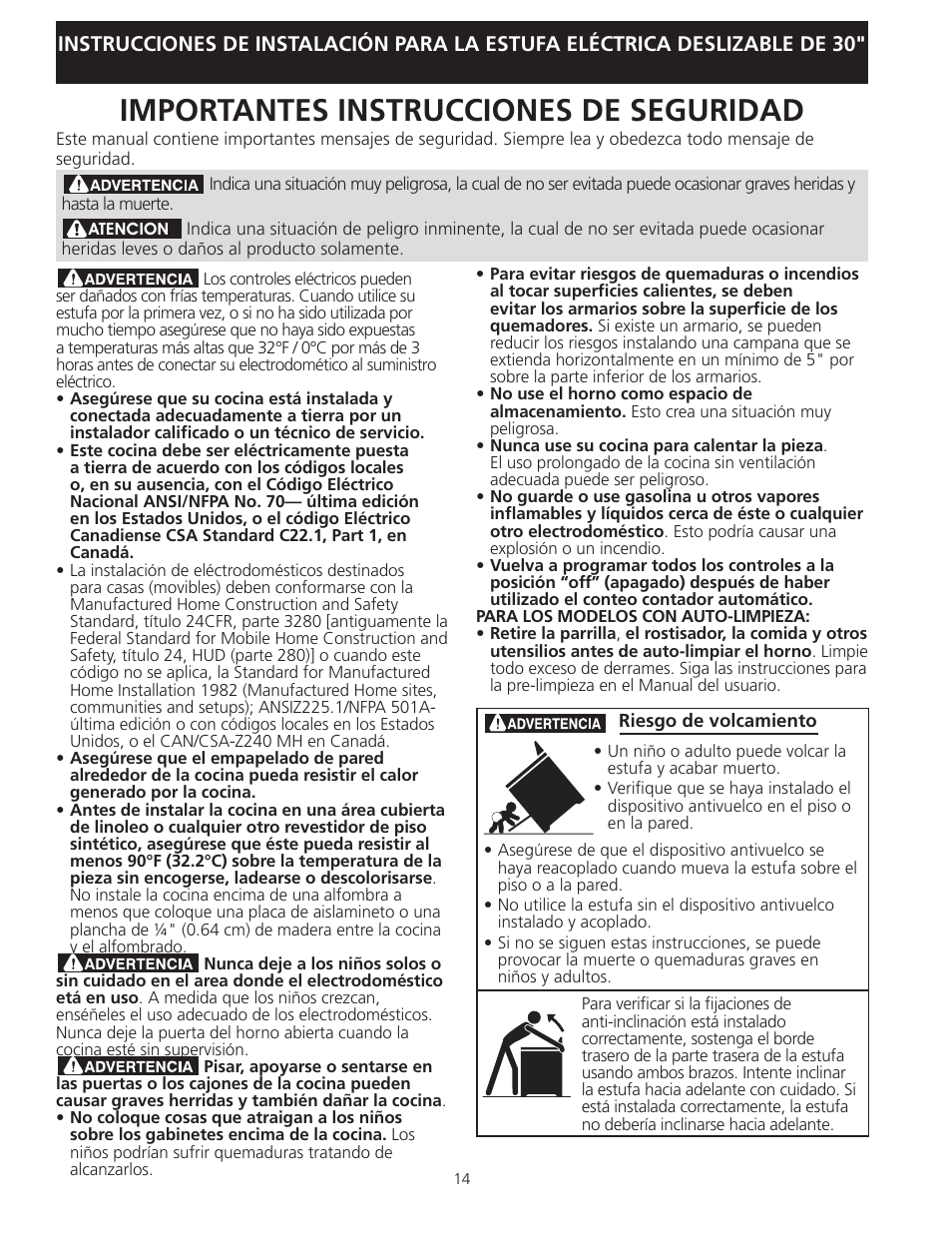 Importantes instrucciones de seguridad | Electrolux EI30ES55LW User Manual | Page 14 / 36