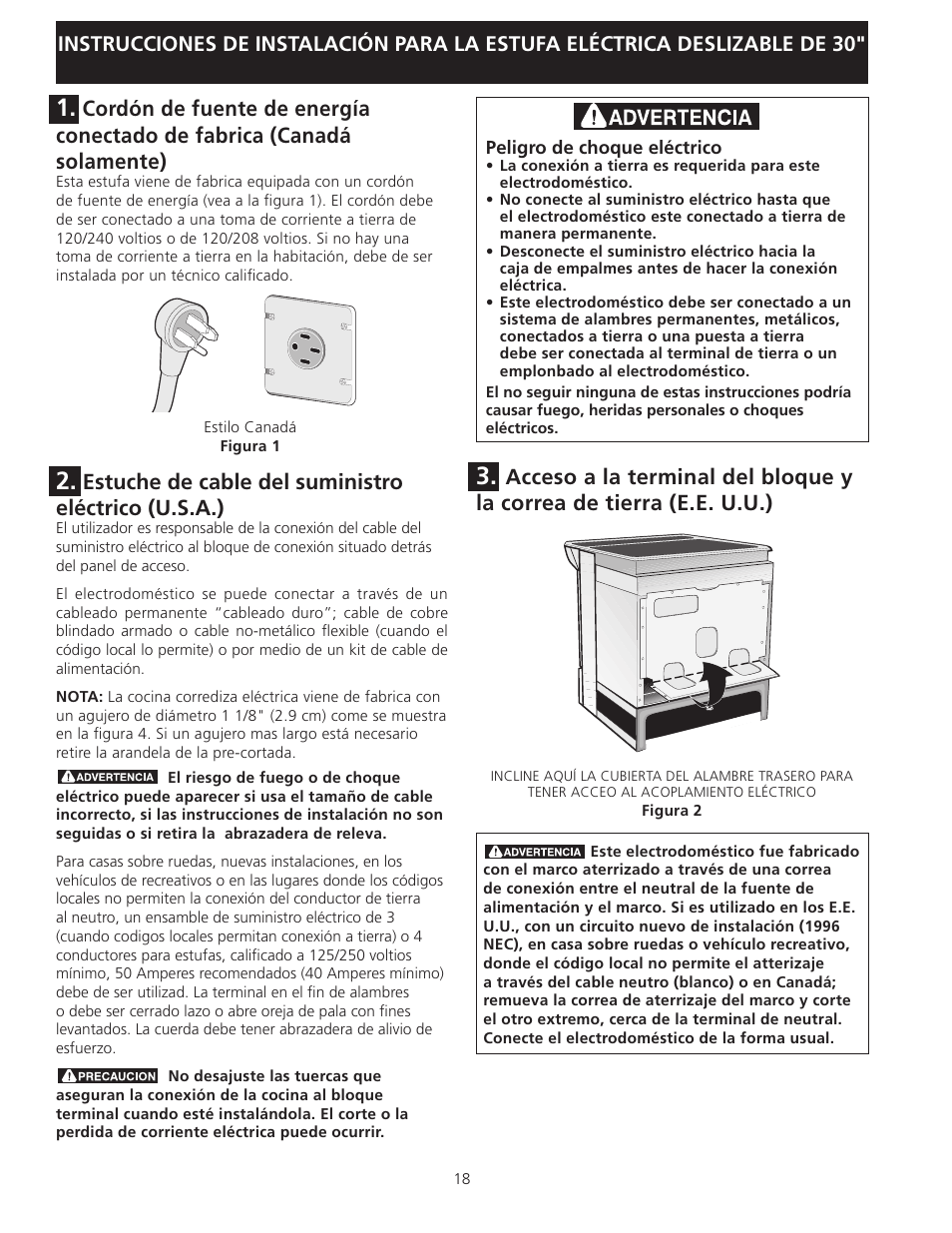 Estuche de cable del suministro eléctrico (u.s.a.) | Electrolux EI30ES55LW User Manual | Page 18 / 36