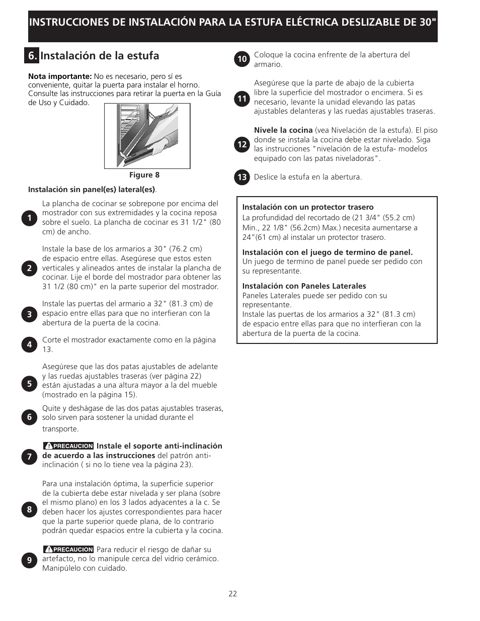 Instalación de la estufa | Electrolux EI30ES55LW User Manual | Page 22 / 36