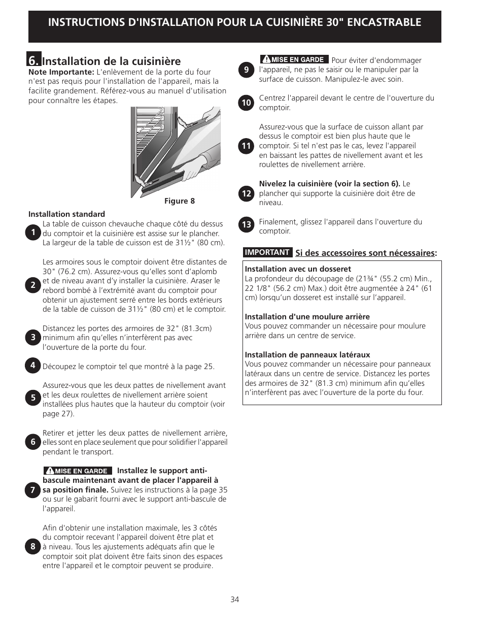 Installation de la cuisinière | Electrolux EI30ES55LW User Manual | Page 34 / 36