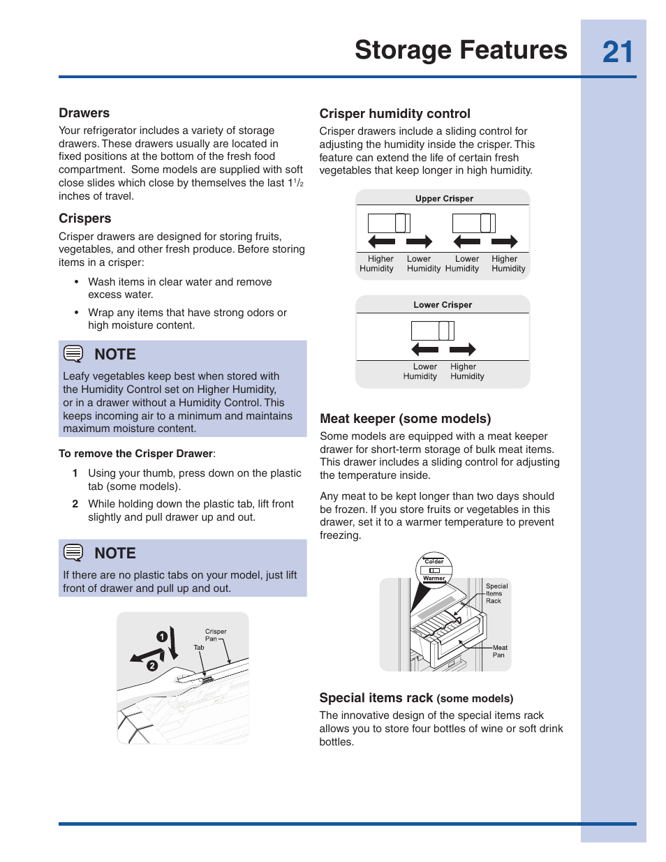 Storage features | Electrolux EW23CS85KS User Manual | Page 21 / 43