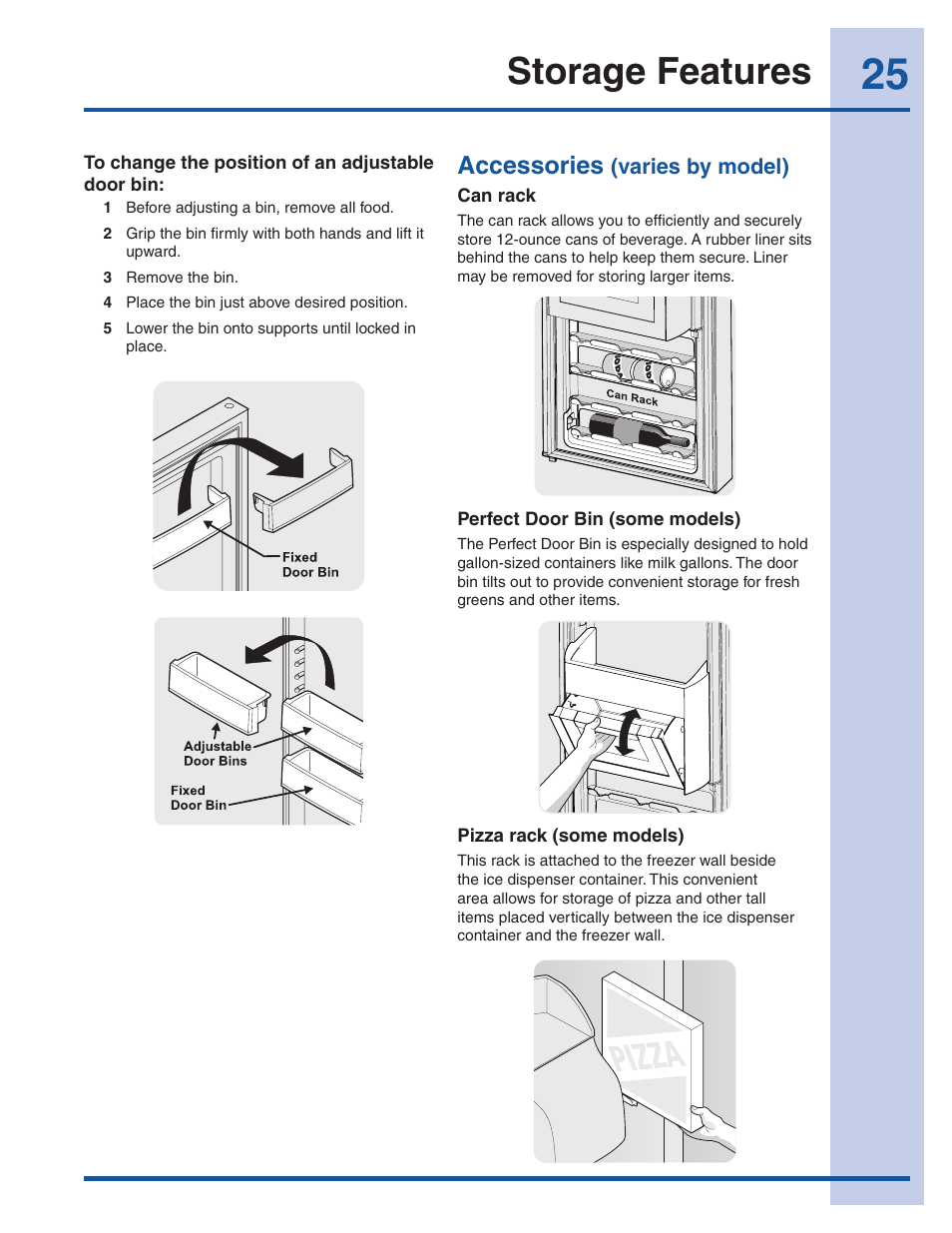 Storage features, Accessories | Electrolux EW23CS85KS User Manual | Page 25 / 43