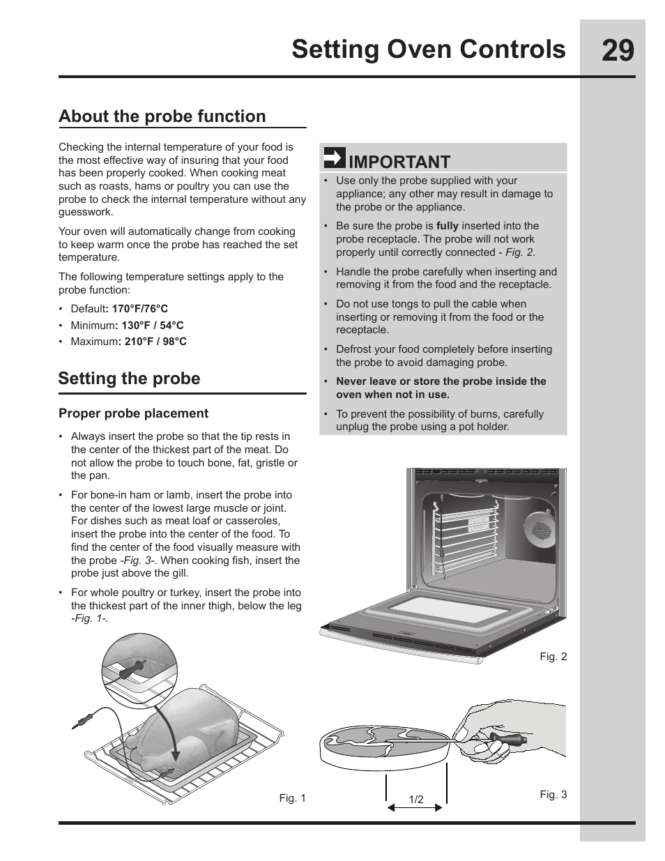 Setting oven controls, About the probe function, Setting the probe | Important | Electrolux EW30DS75KS User Manual | Page 29 / 56