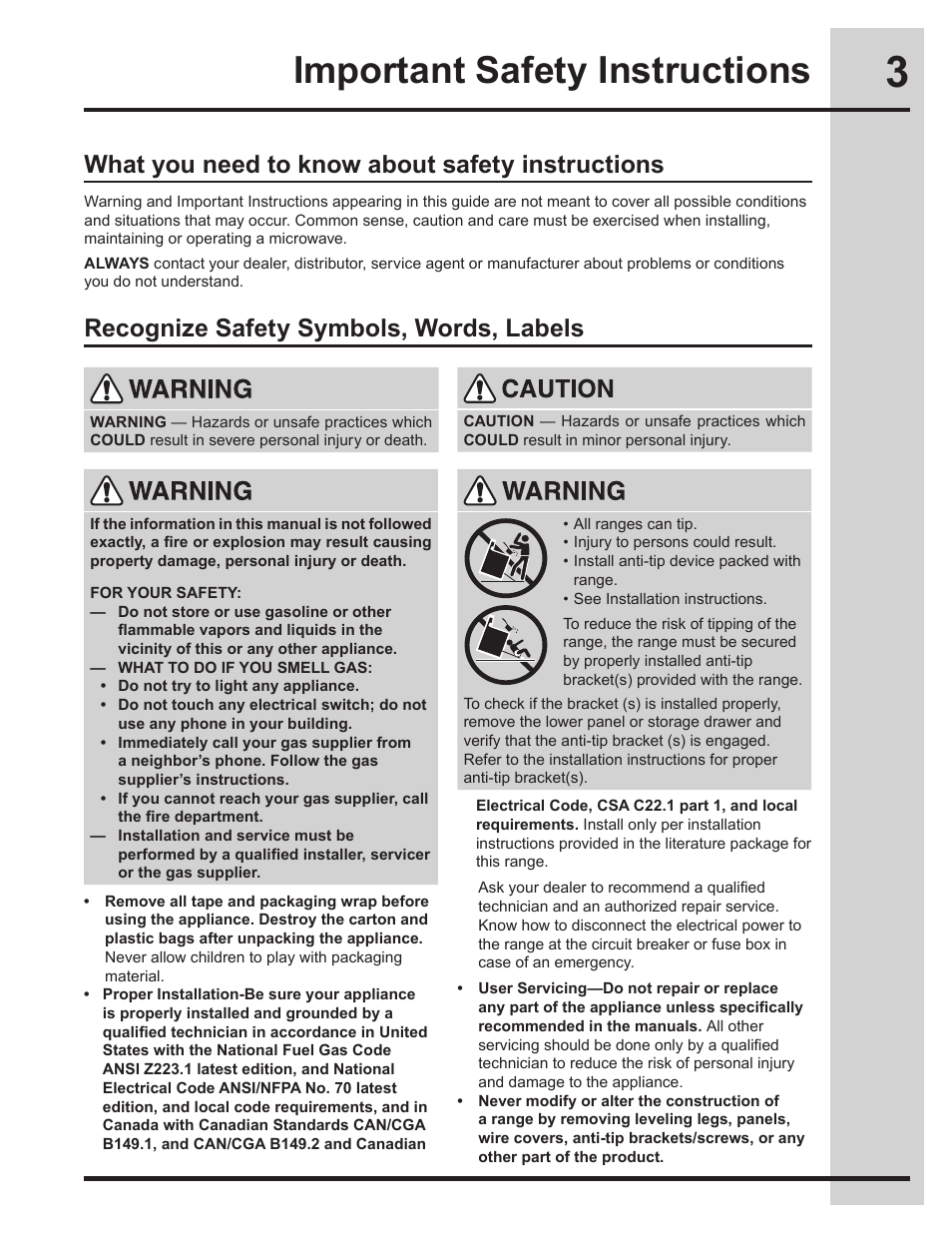 Important safety instructions, What you need to know about safety instructions, Recognize safety symbols, words, labels | Electrolux EW30DS75KS User Manual | Page 3 / 56