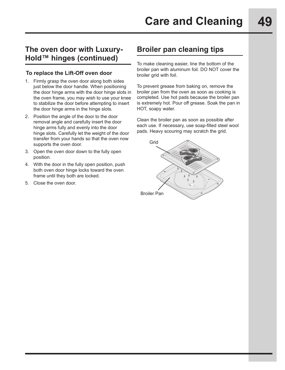 Care and cleaning, Broiler pan cleaning tips | Electrolux EW30DS75KS User Manual | Page 49 / 56