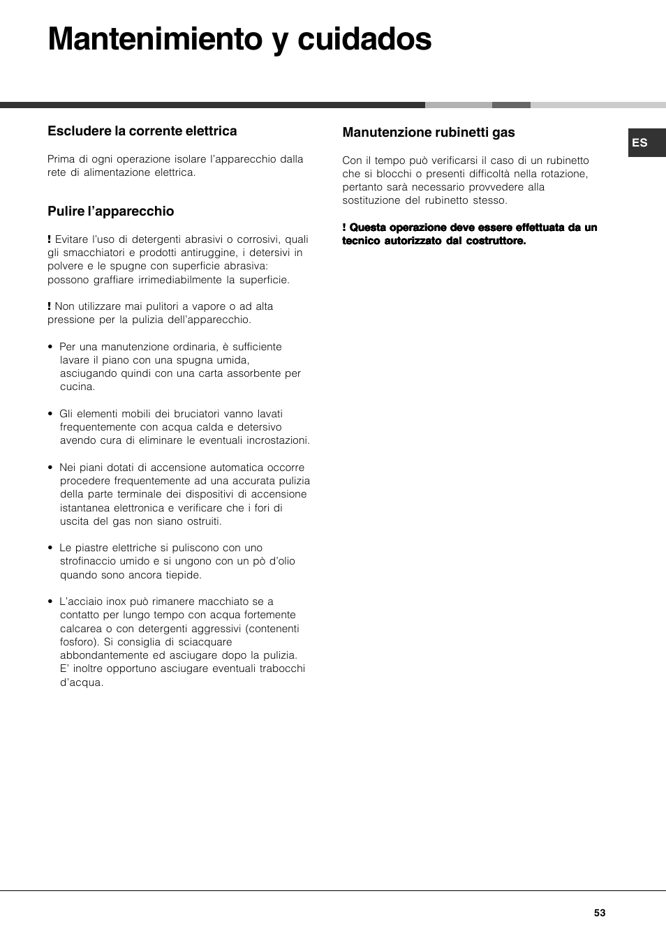 Mantenimiento y cuidados | Hotpoint Ariston PC 730 RT GH-HA User Manual | Page 53 / 56