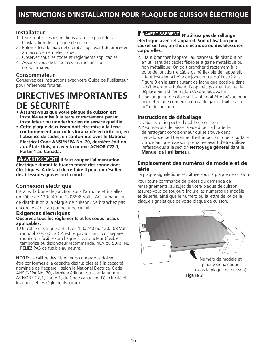 Directives importantes de sécurité | Electrolux EW30CC55GS User Manual | Page 16 / 20