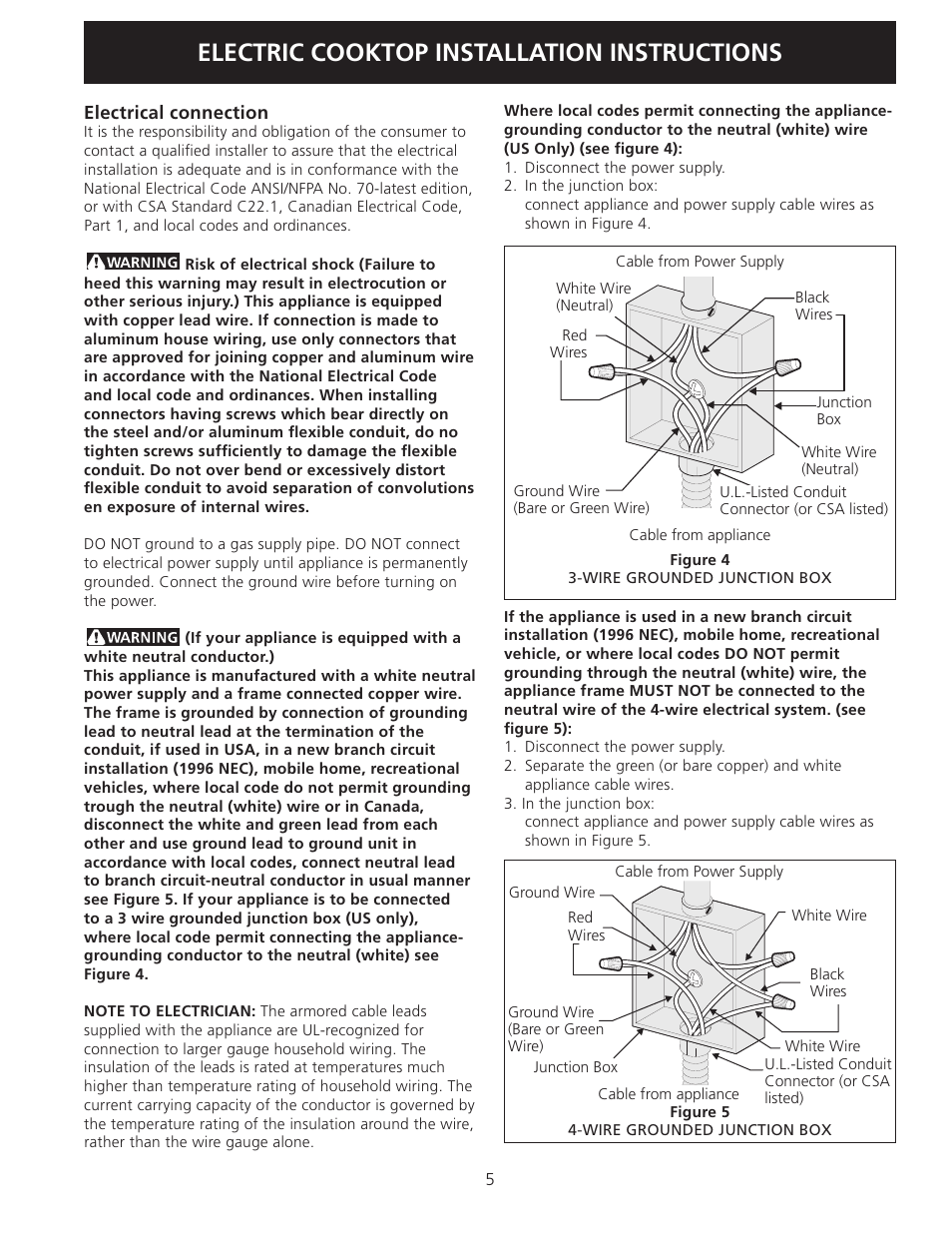 Electric cooktop installation instructions | Electrolux EW30CC55GS User Manual | Page 5 / 20