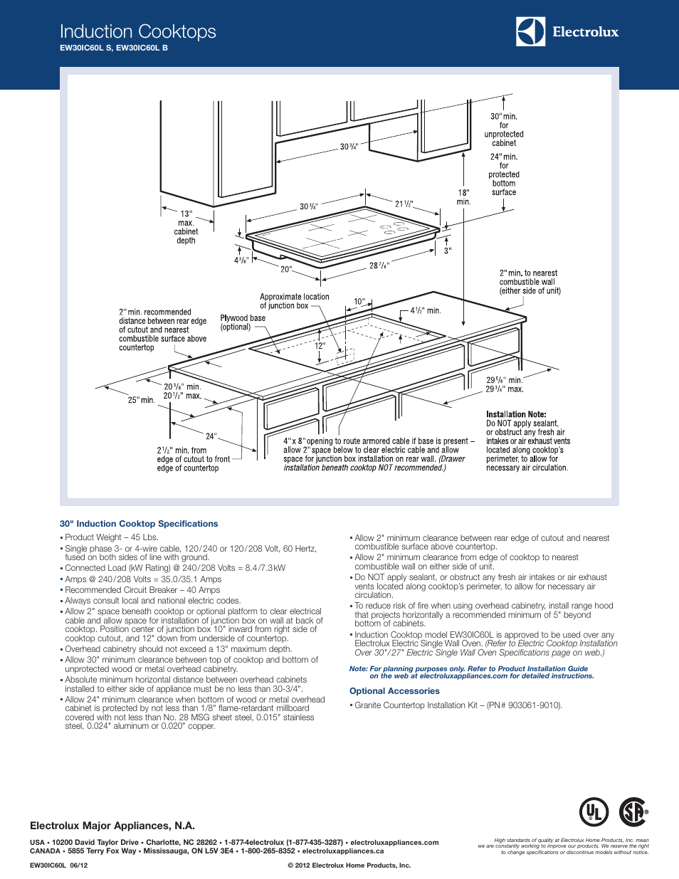 Induction cooktops, Electrolux major appliances, n.a | Electrolux EW30IC60LS User Manual | Page 2 / 3