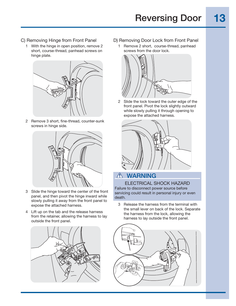 Reversing door, Warning | Electrolux EIFLS60LT User Manual | Page 13 / 60