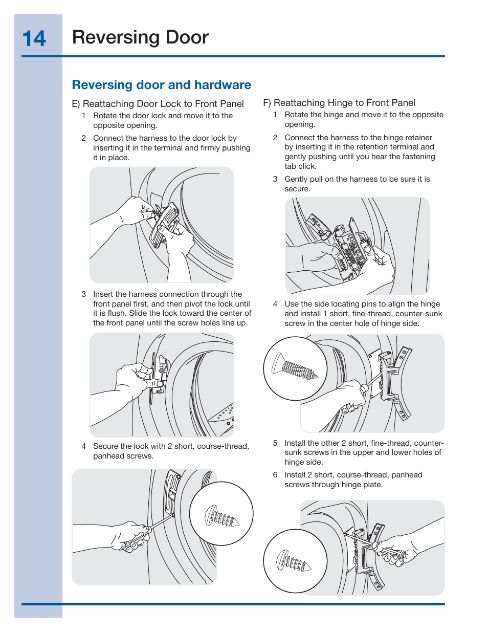 Reversing door, Reversing door and hardware | Electrolux EIFLS60LT User Manual | Page 14 / 60