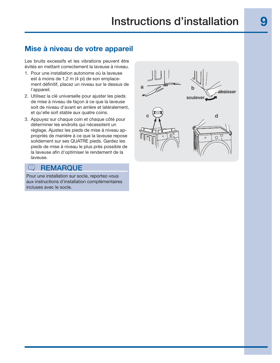 Instructions d’installation, Mise à niveau de votre appareil, Remarque | Electrolux EIFLS60LT User Manual | Page 27 / 60