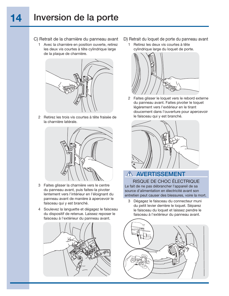 Inversion de la porte, Avertissement | Electrolux EIFLS60LT User Manual | Page 32 / 60