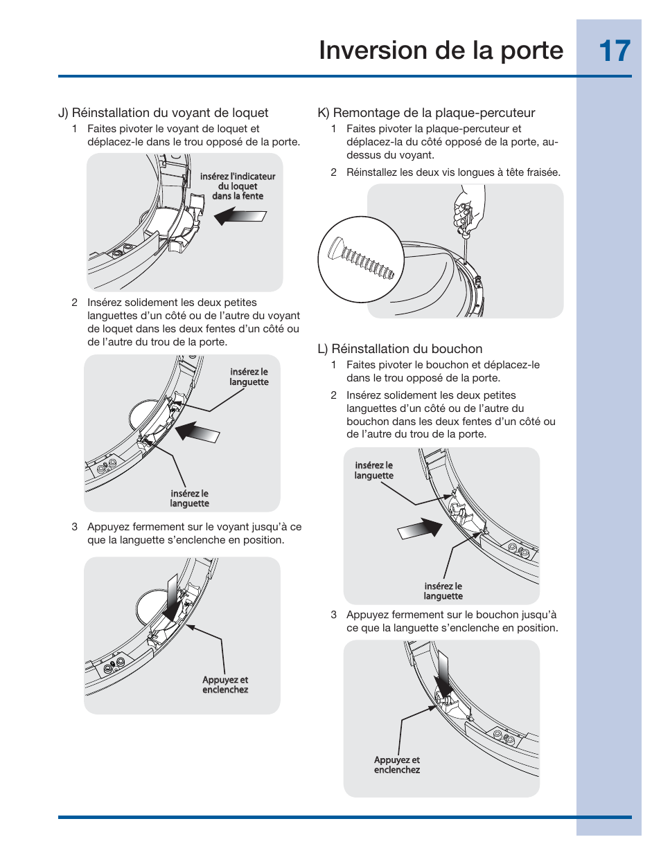 Inversion de la porte | Electrolux EIFLS60LT User Manual | Page 35 / 60