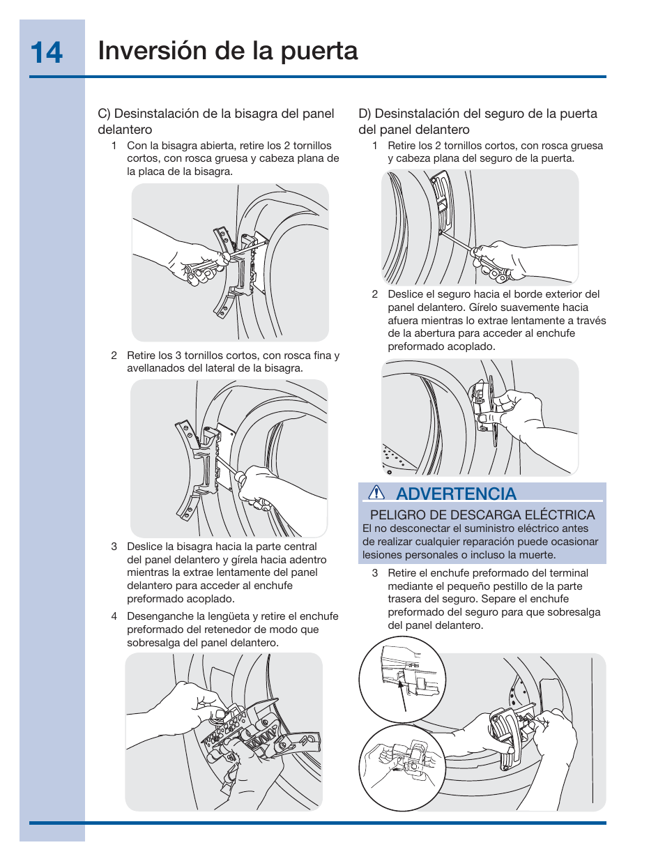 Inversión de la puerta, Advertencia | Electrolux EIFLS60LT User Manual | Page 52 / 60