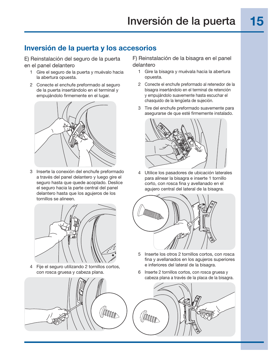 Inversión de la puerta, Inversión de la puerta y los accesorios | Electrolux EIFLS60LT User Manual | Page 53 / 60